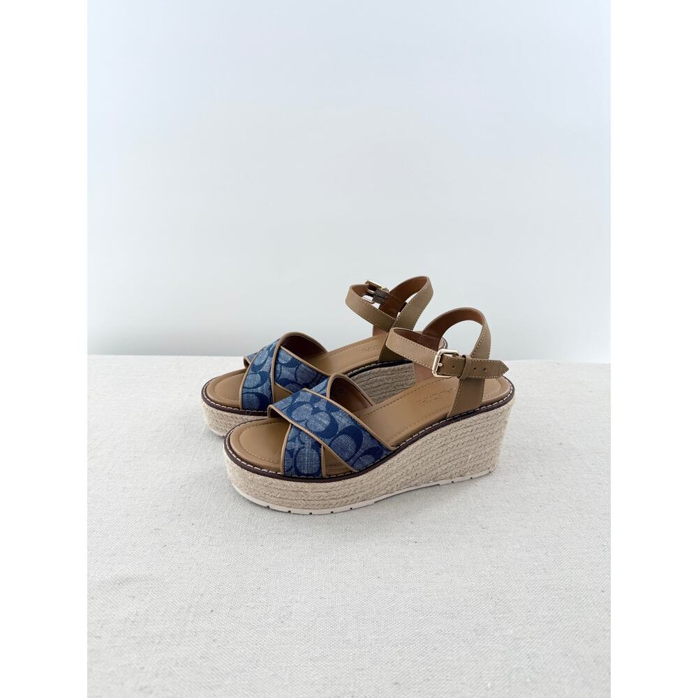 Coach Kimberly Ankle Strap Wedge Espadrille Sandals Chambray Women's Size US 7 - Picture 4 of 10